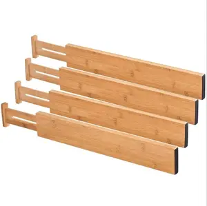 Expandable Bamboo Drawer Divider For Kitchenware Adjustable Drawer Separators, 4Pack