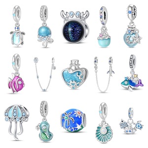 Nouveaux articles européens et américains vendus à chaud série marine été bleu méduse bricolage <span class=keywords><strong>cheval</strong></span> tortue perles pendentif plaqué argent - Product Image 1