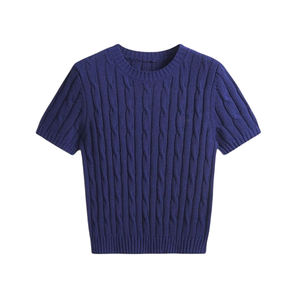 Tops en tricot pour femmes à manches courtes respirants d'été, décontractés en plein air, tricot torsadé, col rond, <span class=keywords><strong>pull</strong></span> pour femmes - Product Image 4