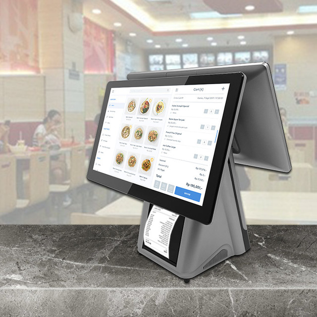 15.6 Inch Dual Screen Pos Computer Monitor All in One Touch Screen Point of Sale Machine Pos System Device with Barcode Scanner