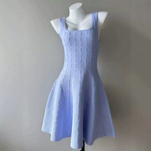 Vestido de Punto Rojo con Cuentas y Cuello Cuadrado para Mujer, Vestido Sexy Ajustado a la Cintura para Fiestas de <span class=keywords><strong>Navidad</strong></span> y Año Nuevo - Product Image 4