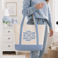 Sac fourre-tout en toile personnalisé pour bébé avec monogramme brodé, toile épaisse à carreaux, sac fourre-tout réutilisable pour les courses