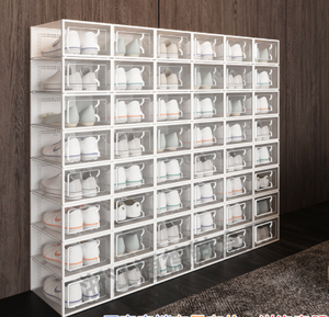 Hình chữ nhật DIY xếp chồng có thể gập lại hiển thị Giày container trong suốt xách tay thả phía trước tổ chức rõ ràng nhựa hộp giày với nắp - Product Image 2