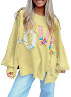 Aangepaste Vrouwen Casual Liefdesbrief Patchwork Losse Pasvorm Badstof Sweatshirt Valentijnsdag Love Patch Grafisch Oversized Sweatshirt