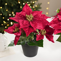 Bunga Natal Poinsettia Merah Buatan, Bunga Natal Artifisial 36cm, Tanaman Poinsettia Palsu untuk Dekorasi Natal di Beranda, Taman, dan Kantor