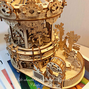 Boîte à musique carrousel, <span class=keywords><strong>puzzle</strong></span> <span class=keywords><strong>3D</strong></span>, modèle en bois fait main, jouets éducatifs pour adultes, niveau avancé - Product Image 4