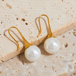 Boucles d'oreilles pendantes en acier inoxydable plaqué or 18 carats pour femmes, mode minimaliste, luxe, mariage, imperméables, avec crochet en perle - Product Image 5
