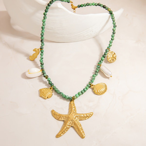 สร้อยคอสแตนเลสสตีลธีมมหาสมุทร ประดับด้วยไข่มุก เปลือกหอย และจี้ปลาดาว สำหรับการเดินทาง เครื่องประดับแฟชั่น - Product Image 2
