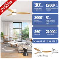 Ventilateur de plafond intelligent 1stshine 52 pouces avec télécommande, contrôle Wi-Fi via application, compatible vocal, pales en bois massif et lumière LED