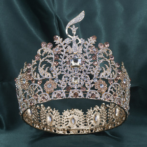 Preciosa tiara redonda completa con forma de fénix, corona hueca de aleación con diamantes de imitación para sesión de fotos de boda - Product Image 6