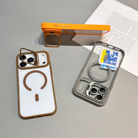 Coque de téléphone magnétique transparente en acrylique mat avec support métallique et protection d'objectif pour iPhone 17 Pro Max 16 15 Plus 14