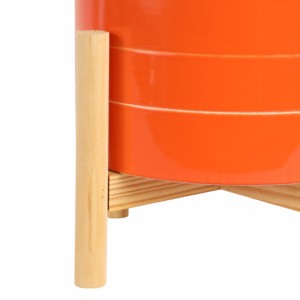 Vaso in ceramica a righe con supporto in legno, fioriera colorata per decorazioni domestiche, ingresso, patio, tavolo, giardino - Product Image 5