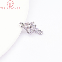 Pendentif connecteur double trou en laiton couleur or champagne 24K avec feuilles de zircon, haute qualité, pour la fabrication de bijoux DIY