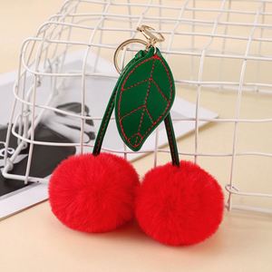 Fur Small Cherry <b>Car</b> Keychain Creative Hanging <b>Ornament</b> Women Plush Bag Accessory Bag Pendant - Product Image 3