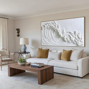 Pintura al Óleo Acrílica de Paisaje Marino con Textura Blanca, Pintura Abstracta Original Hecha a Mano, Arte de Pared Enmarcado en Lienzo para Decoración del Hogar - Product Image 4