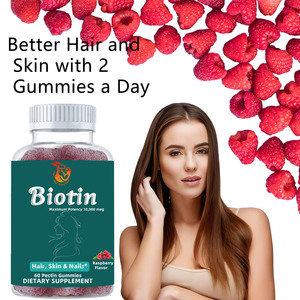 Gummies à la saveur de framboise à la biotine favorisent la croissance de cheveux longs et sains, renforcent les ongles, et favorisent une peau éclatante et ferme. Gummies à la pectine. - Product Image 3