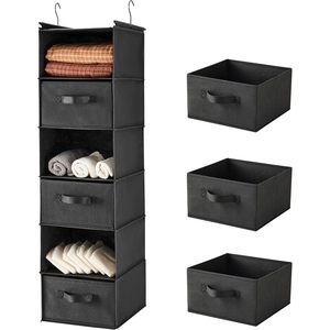 Organisateur de placard suspendu à 6 niveaux, étagère de rangement pliable avec crochets pour l'organisation de la chambre, noir - Product Image 1