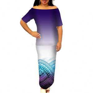 Robe en Polyester pour femmes, vêtements tribaux polynémiens imprimés <span class=keywords><strong>tatouage</strong></span> vert personnalisé, épaules dénudées, ensemble 2 pièces pour femmes - Product Image 3