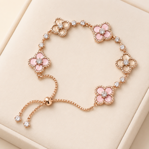 Pink Flower 18K Gold Plated Stainless Steel <b>Bracelet</b> Versatile Fashionable <b>Bracelet</b> - Product Image 1