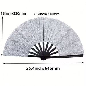 Éventail pliant personnalisé imprimé 13 pouces, à paillettes argentées, par sublimation, 100 % polyester, portable et durable, à succès - Product Image 4