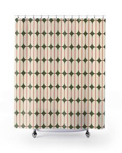 Cortina de Ducha Geométrica Ovalada Verde Oliva Beige Estilo <span class=keywords><strong>Bauhaus</strong></span>, Resistente a la Decoloración y a las Manchas - Product Image 1