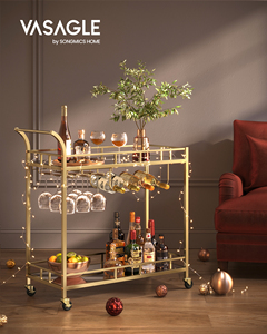Chariot à boissons roulant <span class=keywords><strong>VASAGLE</strong></span>, chariots de service de bar avec porte-bouteilles et porte-verres, chariots de bar à 3 niveaux, étagère de cuisine avec roulettes - Product Image 2
