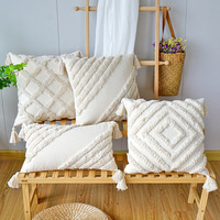 Housse de coussin bohème tuftée à franges, taie d'oreiller géométrique en toile diamantée, coussin décoratif à point de croix pour canapé, chambre et décoration intérieure