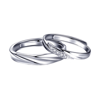 Nuevo diseño de Plata de Ley 925 Chapado en anillos de pareja joyería Micro incrustaciones de cristal circón anillo de ajuste de apertura para boda