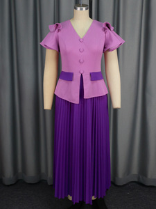 AM041117 Vestidos de Verano Modernos para Mujer, Casuales, Elegantes, de Color Contrastante, Cuello en V, con Volantes, Corte en A, Maxi Vestido para Oficina - Product Image 5