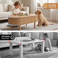 Table basse ovale avec plateau relevable, rangement dissimulé, finition naturelle cannelée, design 2-en-1 avec bords arrondis sécurisés, compatible avec les robots aspirateurs