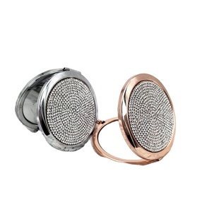 Miroir de maquillage en cristal de luxe, miroirs pliables ronds portables, miroir de poche or argent, idéal pour un cadeau personnalisé - Product Image 4
