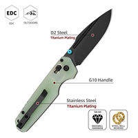 Couteau pliant EDC d'extérieur en acier D2 avec roulement à billes, manche G10, couteau de poche multicolore