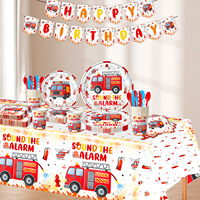 Feuerwehrauto Geburtstagsparty Tischdekoration Erstgeburtstag Geschenk Wimpelkette Pappteller Party Papierdekoration Set