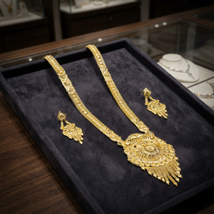 Wholesale Traditional Long Floral Design Micro Gold Plated 14K 18K 24K Fashion Necklaces & Earrings Set Brass Orthodox Wedding - Product Image 2