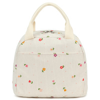 Sac à déjeuner isotherme en velours côtelé avec fermeture éclair, fourre-tout alimentaire doublé en polyester, sac isotherme portable pour pique-nique en extérieur