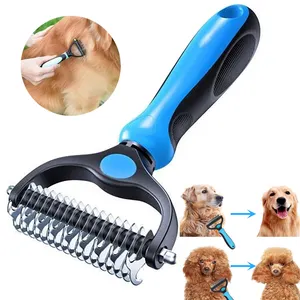 Pet bakım uzun saç atma giyotin Pet Dematting fırça çift taraflı Pet saç çıkarıcı tarak köpek Deshedding aracı fırça