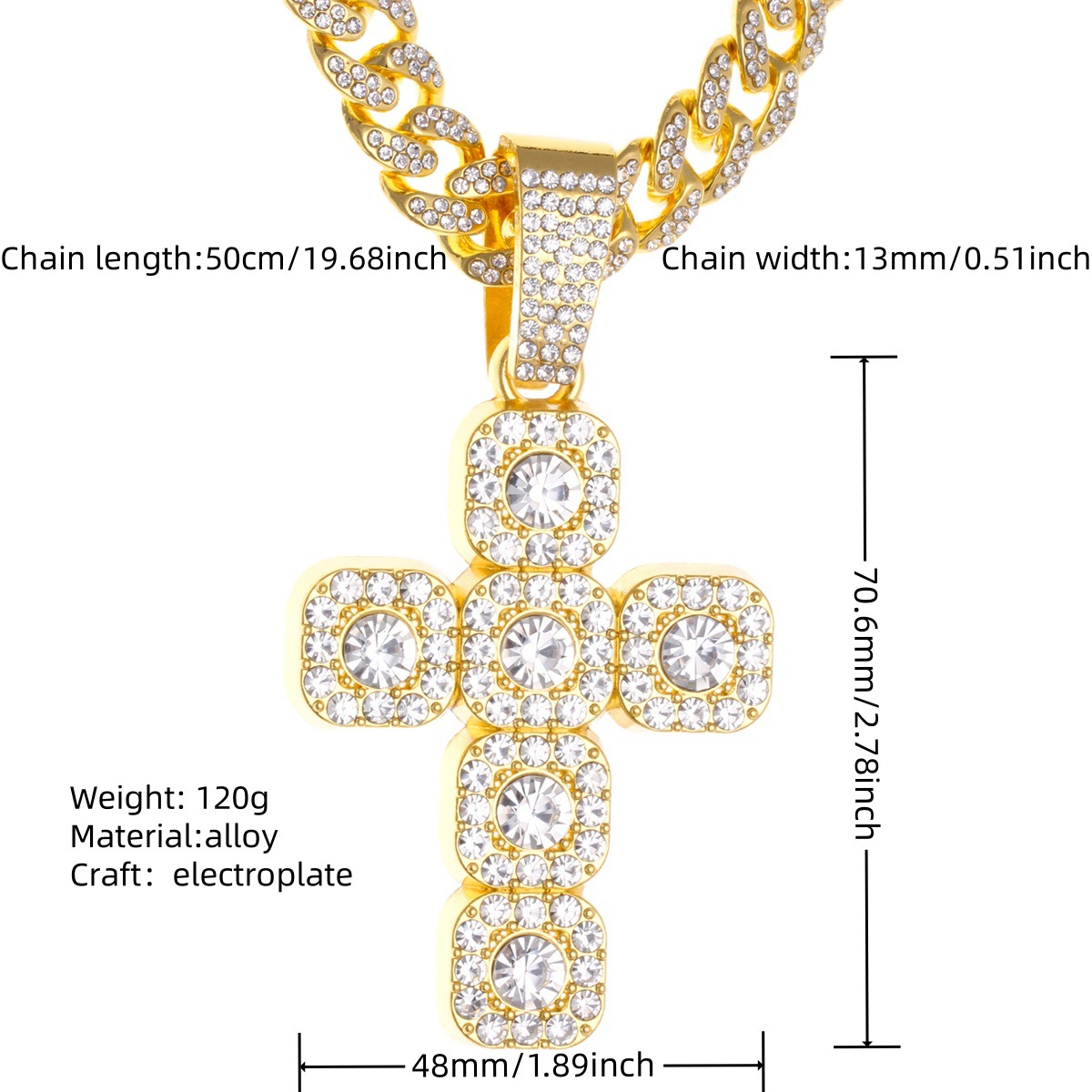 Collier croix diamant doré