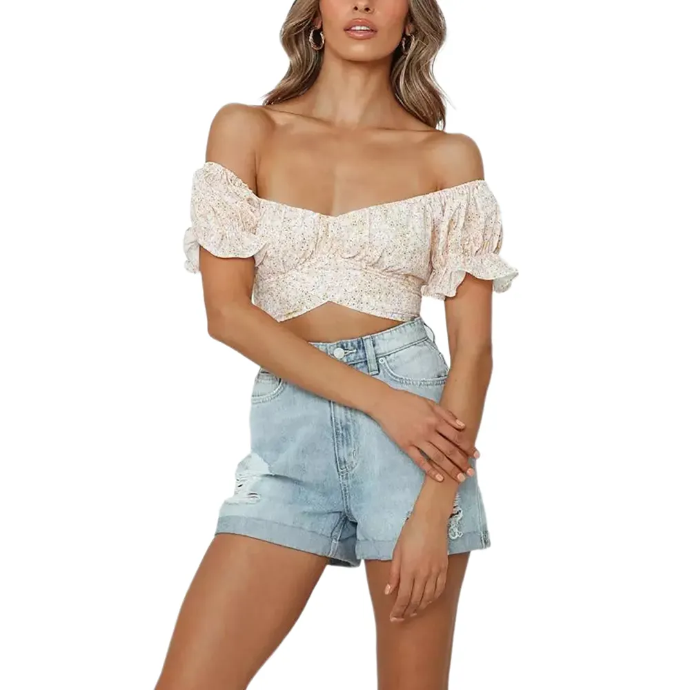 Schnelle Lieferung Off Shoulder Crop Tops Mode Lässige weibliche Blusen Kurze Tops für Frauen Mädchen