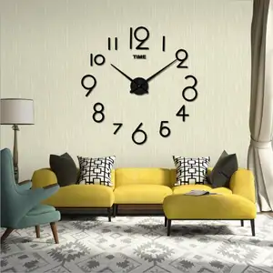 סלון קישוט דבק 3d מראה שעון קיר שעון