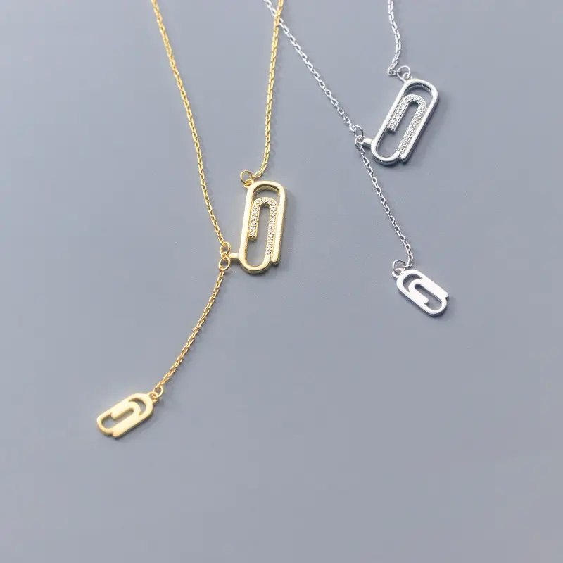 2021 Fashion 925 Sterling Silver CZ Zircon Paperclip Pendant Necklaces 44cm Long Chain Link Necklaces For Women Summer Jewelry