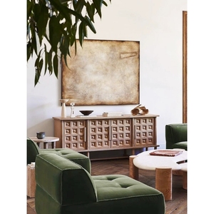 Tùy chỉnh Mỹ cổ điển Ashwood sồi rubberwood Veneer Thời Trung Cổ phòng khách phòng ngủ hiên khắc TV tủ đứng sideboard - Product Image 4