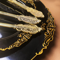 Ensemble de couverts de fête en plastique réutilisable, chargeur de vaisselle, ensemble de couverts en plastique noir et or avec assiette pour mariage