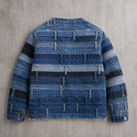 Veste en jean patchwork personnalisée DiZNEW pour homme, style streetwear, avec plusieurs passants de ceinture, déstructurée, style trucker, usine BSCI