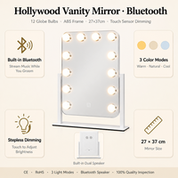Miroir de Maquillage LED 12 Ampoules avec Haut-Parleur Bluetooth, Tactile, Intensité Réglable, Rechargeable, pour Salon, Studio de Streaming en Direct, Vente en Gros