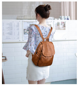 High Quality Soft Leather Flip Shoulder Bag <b>Travel</b> <b>Backpack</b> Korea Style <b>Women</b> Simple Casual <b>Backpack</b> Bag - Product Image 6