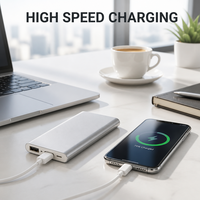 Batterie externe mince 5000 mAh en gros, mini chargeur portable en métal partagé avec logo personnalisé pour cadeaux d'entreprise