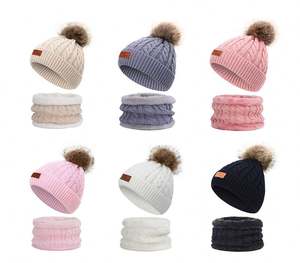Beanie Cap Children Girls <b>Ball</b> Pompom Plush Cute Baby Hat Scarf Gloves Set Warm Winter Knitted Hats - Product Image 2