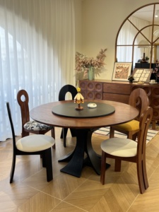 Modern <b>Dining</b> <b>Table</b> <b>Solid</b> <b>Wood</b> Base Rectangular <b>Table</b> Can be Extended into a <b>Round</b> Design for Home and Hotel Use - Product Image 4
