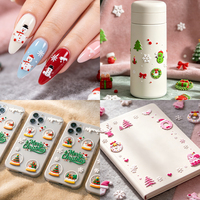 Autocollants pour ongles de Noël en relief 5D personnalisés, motif renne, rouge et blanc, dessins animés, pour commande en gros