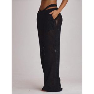 Pantalones de ganchillo para mujer, calzoncillos de playa de pierna ancha con diseño hueco, estilo bohemio para vacaciones, cubrebañadores con cintura elástica, 100% algodón, ajuste holgado - Product Image 2